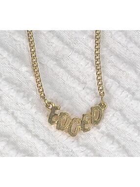 Vtg VALLEY GIRL Nameplate Necklace "EDGED" 80s Slang Lingo Word Metal Gold Chain